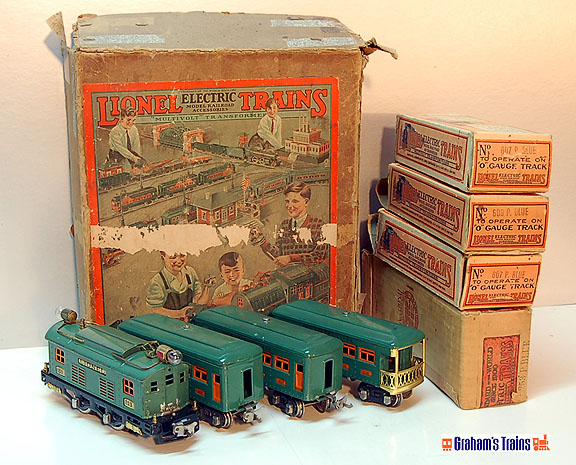 Lionel 296 Electric Passenger Train Outfit Peacock Blue - Prewar O-Gauge with Set box and Individual Boxes