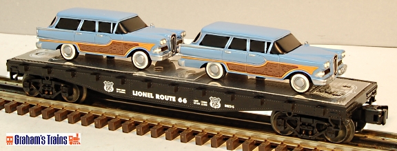Lionel # 6-17548 Flatcar with Two Touring Coupes 